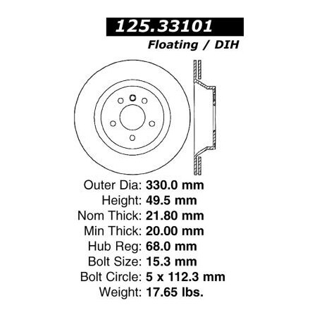 Centric Premium High Carbon Alloy Brake Rotor, Parts 125.33101